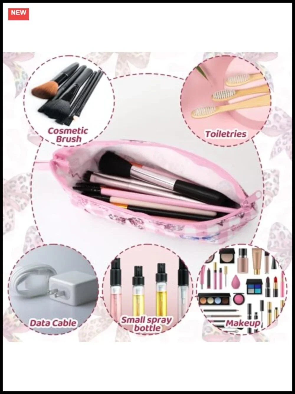 12pc Bow Makeup Bag Set Cosmetic Travel Toiletry Pouches Wristlet Zipper